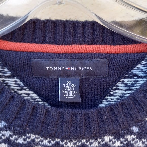 Tommy Hilfiger Blue & White Lambswool Blend Fair Isle Sweater Size XL Apres Ski - Picture 10 of 14